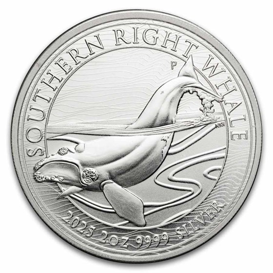 2025 Australia 2 oz Silver $2 Southern Right Whale Coin BU
