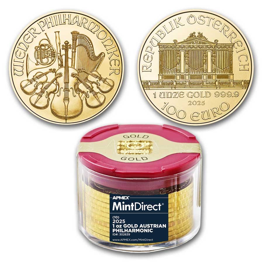 2025 Austria 1 oz Gold Philharmonic (10-Coin MintDirect® Tube)