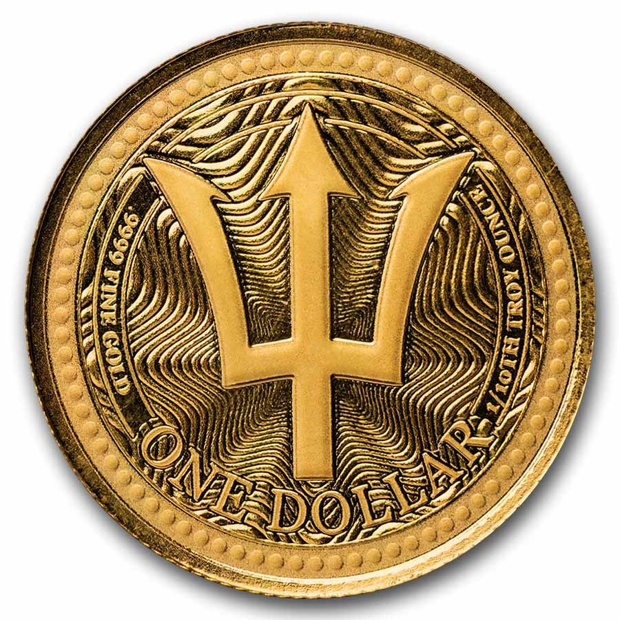 2025 Barbados 1/10 oz Gold Trident BU
