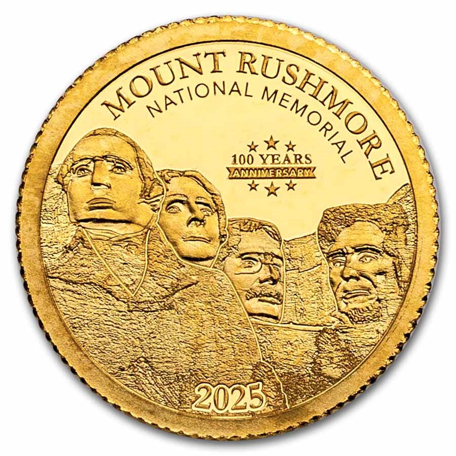 2025 Barbados 1/2 Gram Gold 100th Anniv. Mount Rushmore