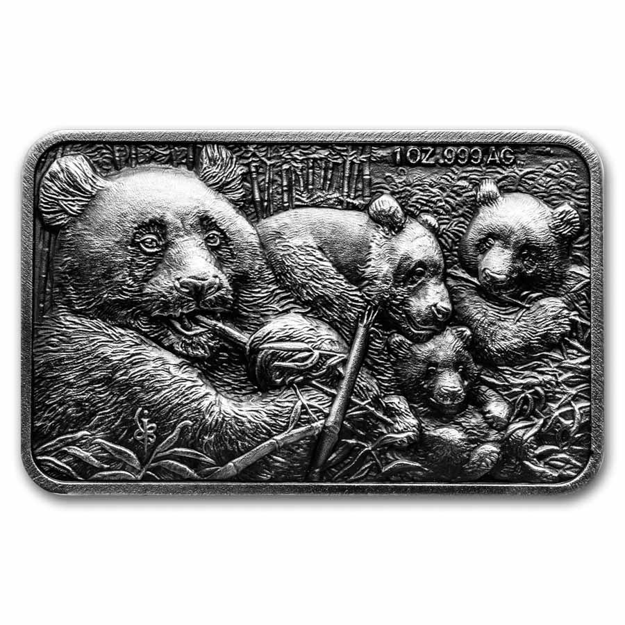 2025 Benin 1 oz Silver Antique P. De Greef Panda Family