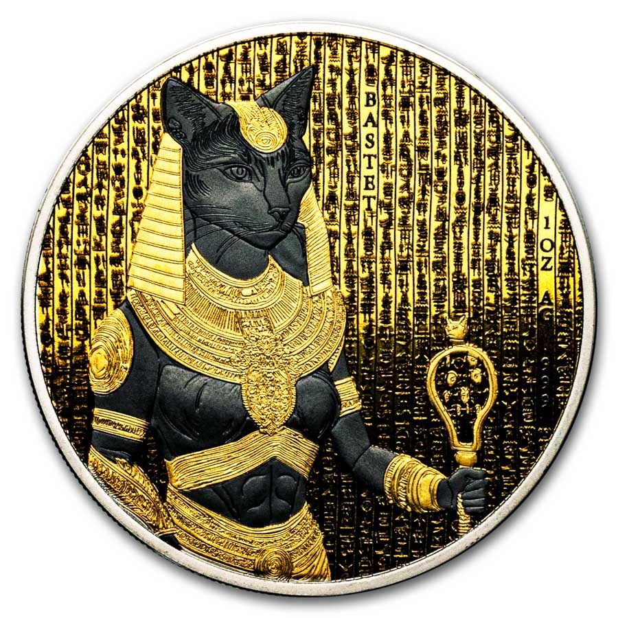 2025 Benin 1 oz Silver Golden Darkness of Egypt; Bastet