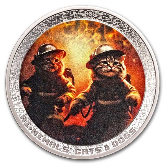 2025 Cameroon 1 oz Silver AI•NIMALS Cat Firefighter (Box & COA) 2025 Cameroon 1 oz Silver AI•NIMALS Cat Firefighter (Box & COA)