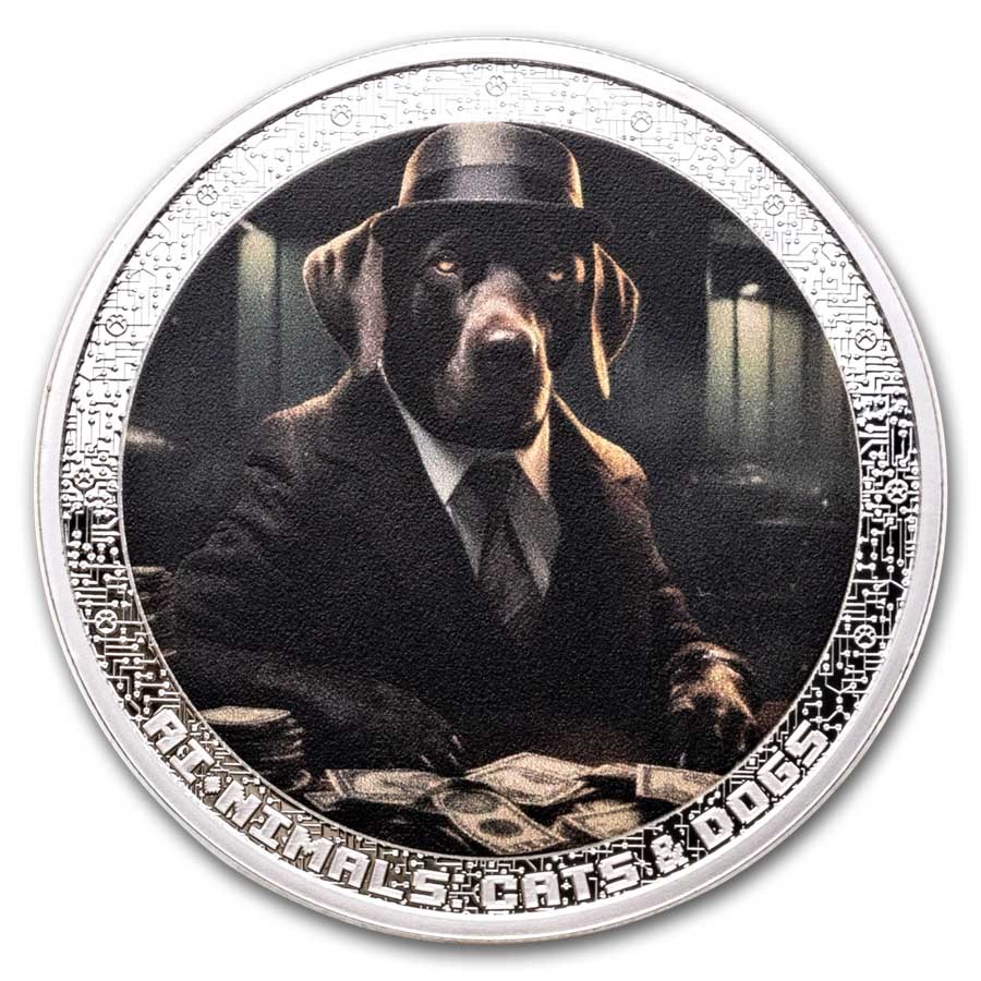 2025 Cameroon 1 oz Silver AI•NIMALS Dog Banker (w/ Box & COA)