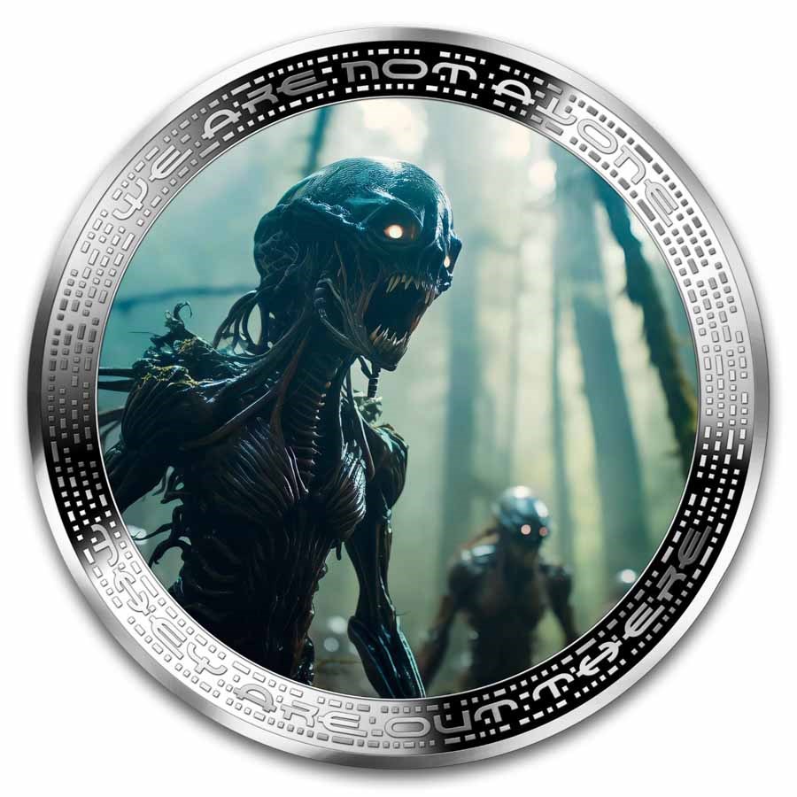 2025 Cameroon 2 oz Silver UFO & Aliens: Alien in Forest