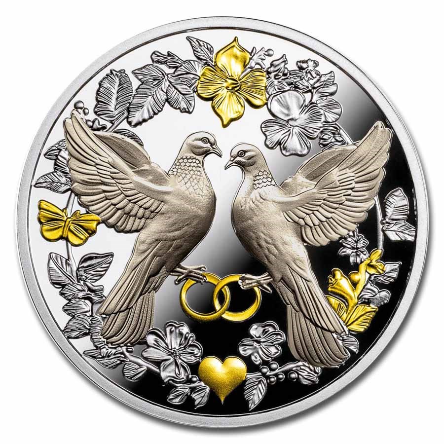 2025 Cameroon Silver Proof Wedding Doves Coin (With Box and COA)