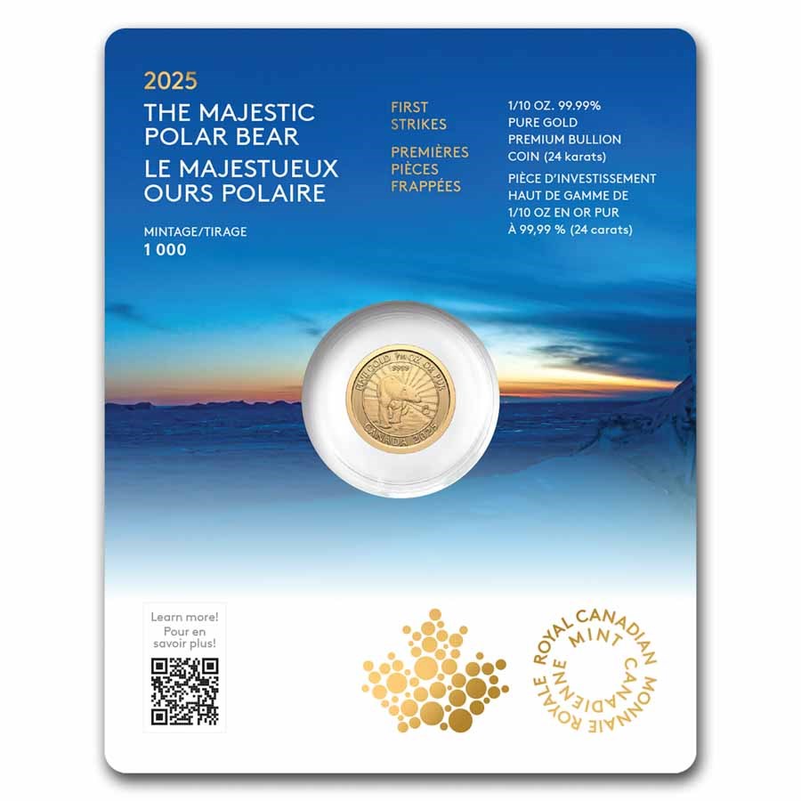 2025 Canada 1/10 oz Gold $5 The Majestic Polar Bears