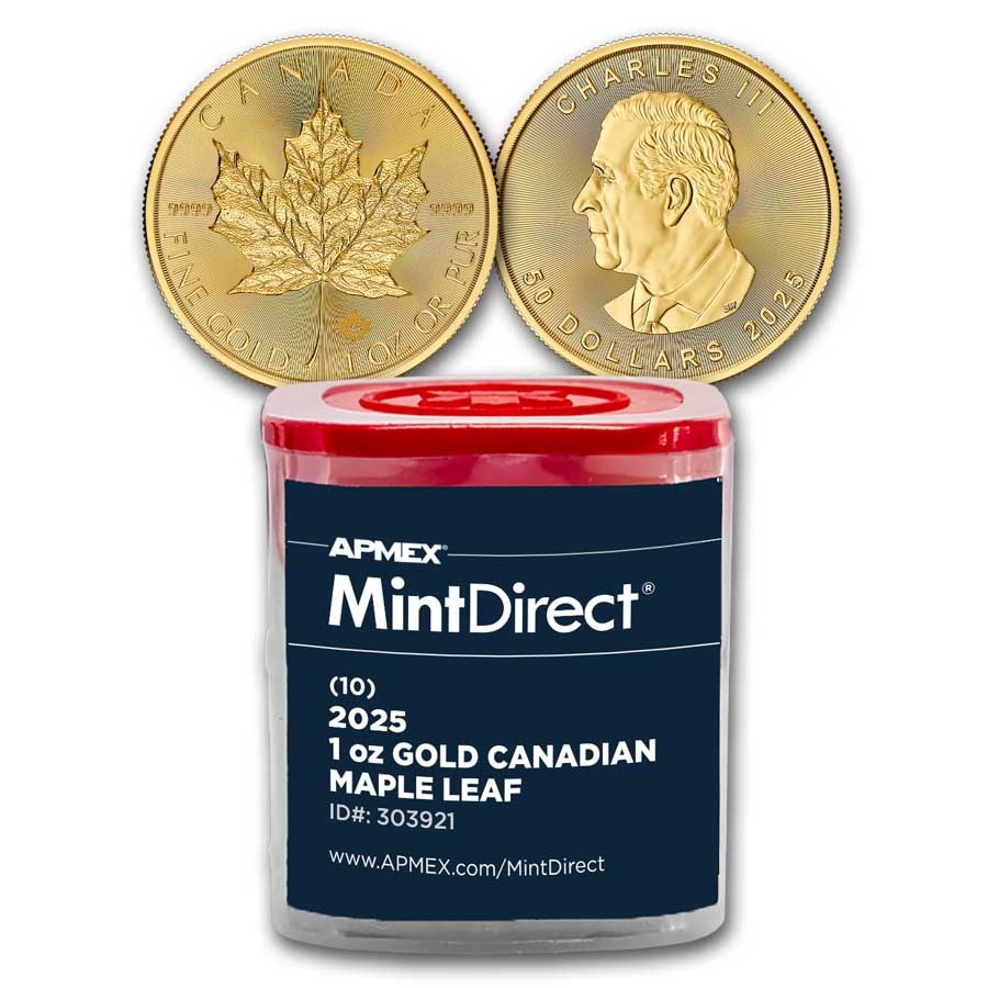 2025 Canada 1 oz Gold Maple Leaf (10-Coin MintDirect® Tube)