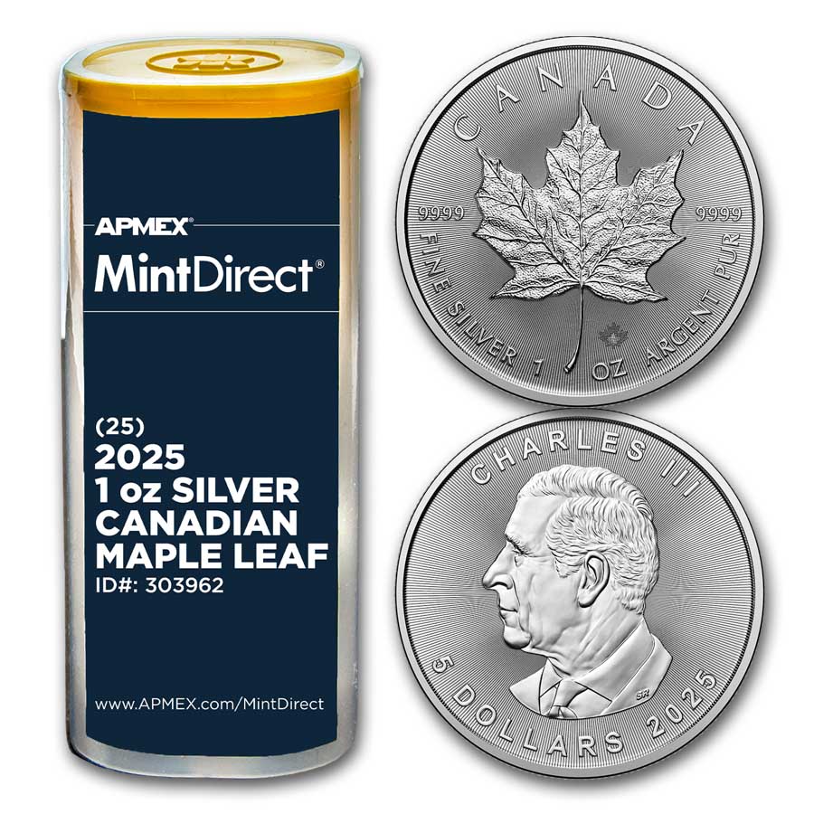 2025 Canada 1 oz Silver Maple Leaf 25-Coin MintDirect Tube