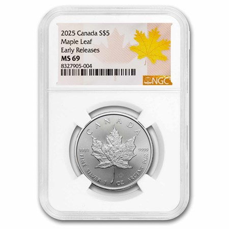 Buy 2025 Canadian 1 oz Silver Maple Leaf MS-69 NGC Early Release Buy 2025 Canadian 1 oz Silver Maple Leaf MS-69 NGC Early Release