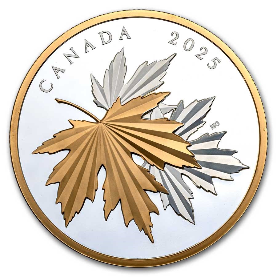 2025 Canada 10 oz Silver $100 Gleaming Maple Leaves Box/COA)