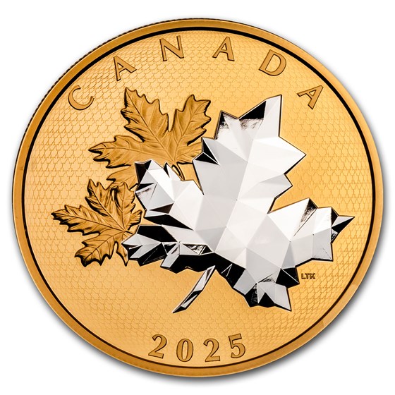 2025 Canada 5 oz Silver Maple Leaves in Motion Yellow Gold Plated 2025 Canada 5 oz Silver Maple Leaves in Motion Yellow Gold Plated