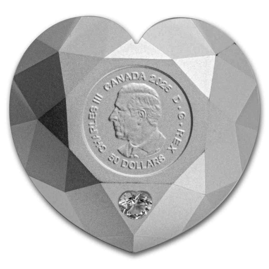 2025 Canada Silver $50 De Beers Diamond-Shaped Heart Diamond