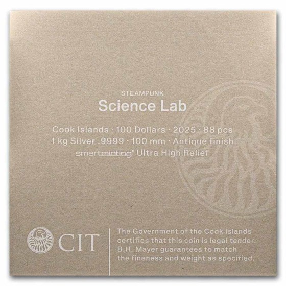 2025 Cook Islands 1 kilo Silver Antique Steampunk: Science Lab