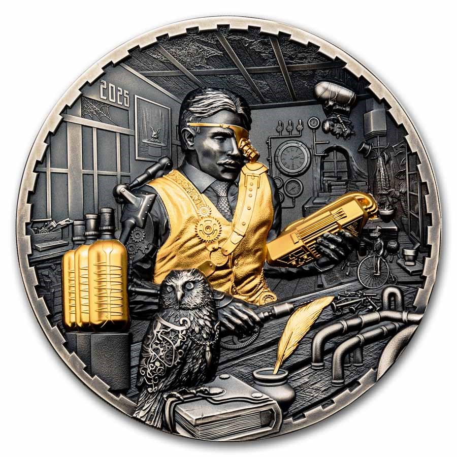 2025 Cook Islands 1 kilo Silver Antique Steampunk: Science Lab