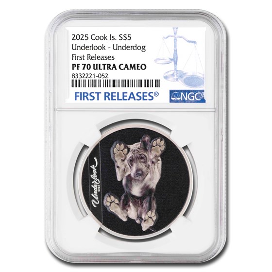 2025 Cook Islands 1 oz Ag Proof Underlook: Under-Dog PF-70 NGC FR 2025 Cook Islands 1 oz Ag Proof Underlook: Under-Dog PF-70 NGC FR