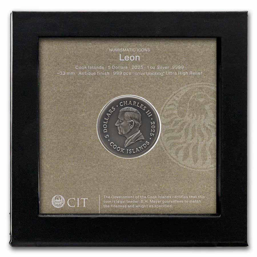 2025 Cook Islands 1 oz Silver Antique Leon (with Box & COA)