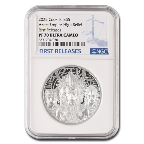 2025 Cook Islands 1 oz Silver Aztec Empire PF-70 NGC (FR) 2025 Cook Islands 1 oz Silver Aztec Empire PF-70 NGC (FR)