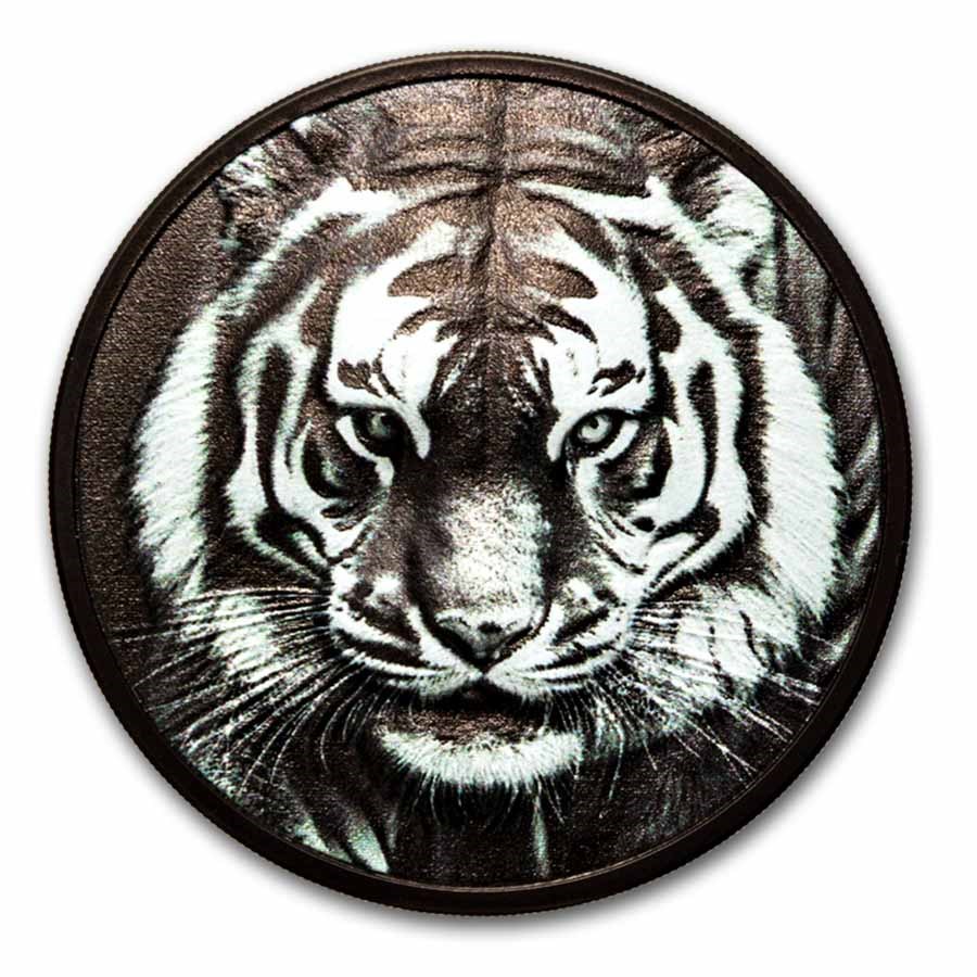 2025 Cook Islands 1 oz Silver Black Proof Black and White Tiger