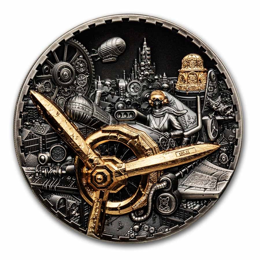2025 Cook Islands 3 oz Silver Antique Steampunk: Aviation