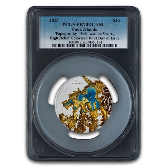 2025 Cook Islands 5 oz Silver Topography: Yellowstone PR-70 PCGS