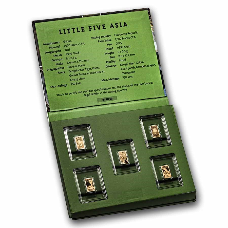 2025 Gabon Gold Little Five Asia 5 Coin Set Box CoA 2025-gabon-gold-little-five-asia-5-coin-set-box-coa