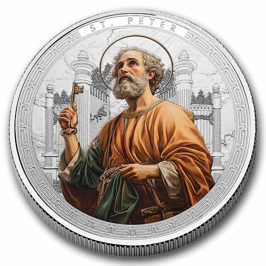 2025 Ghana 1 oz Silver Patron Saints St. Peter (Colorized)