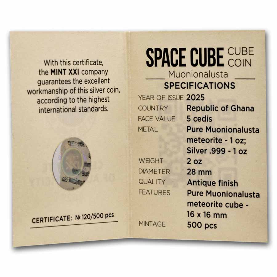 銀元 2025 Ghana Space Cube Muonionalusta 1 oz Silver Coin
