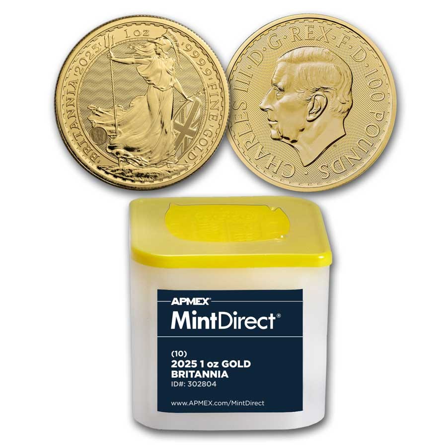 2025 Great Britain 1 oz Gold Britannia 10-Coin MintDirect® Tube