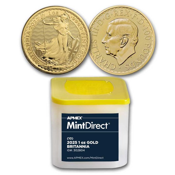 2025 Great Britain 1 oz Gold Britannia 10-Coin MintDirect® Tube 2025 Great Britain 1 oz Gold Britannia 10-Coin MintDirect® Tube