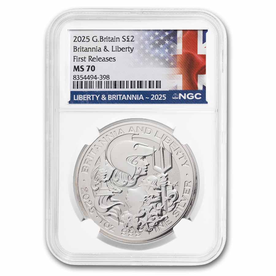 Buy 2025 GB 1 oz Silver Britannia & Liberty MS-70 NGC FR | APMEX