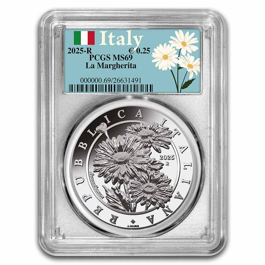 2025 Italy 1 oz Silver Flora & Fauna - The Daisy MS-69 PCGS