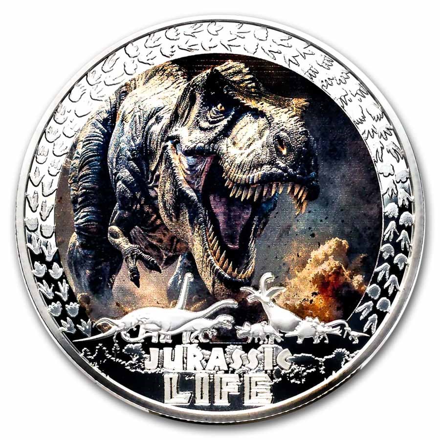 2025 Liberia 1 oz Silver Jurassic Life Dinosaur Collection: T-Rex