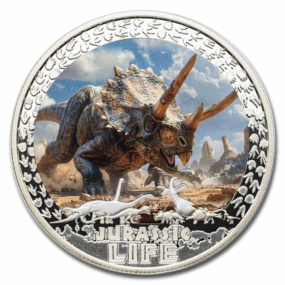 2025 Liberia 1 oz Silver Jurassic Life Dinosaur: Triceratops 2025 Liberia 1 oz Silver Jurassic Life Dinosaur: Triceratops