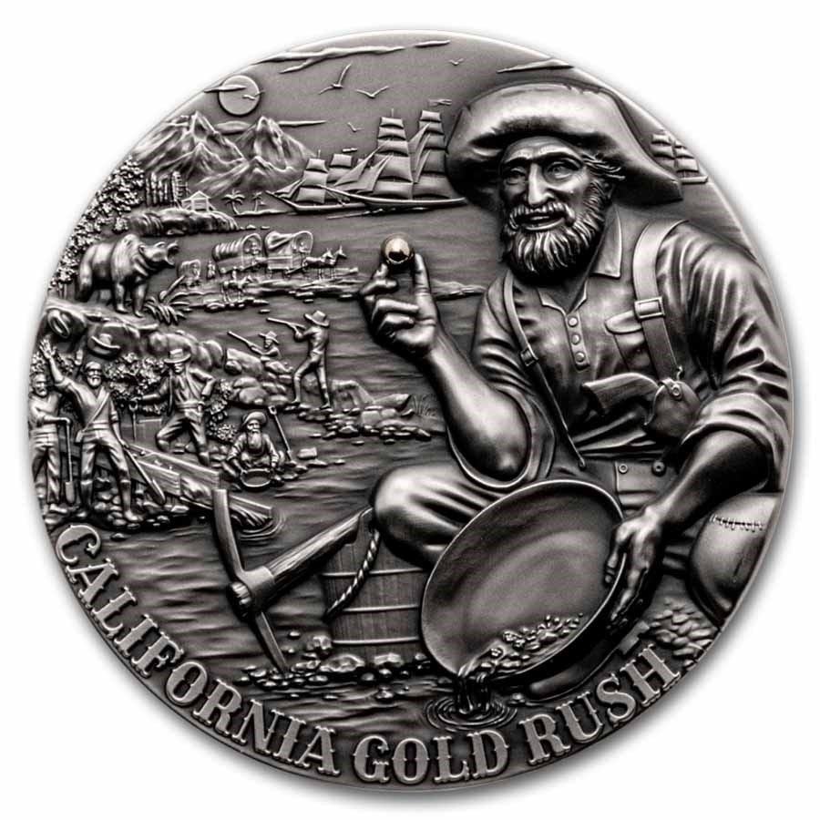 2025 Liberia 2 oz Silver Antique California Gold Rush (Box & COA)