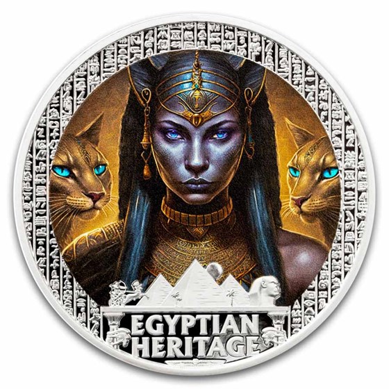 2025 Liberia 2 oz Silver Egyptian Heritage: Bastet