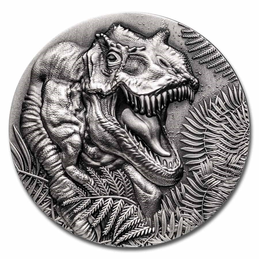 2025 Liberia 2 oz Silver Jurassic Life Dinosaur: T-Rex