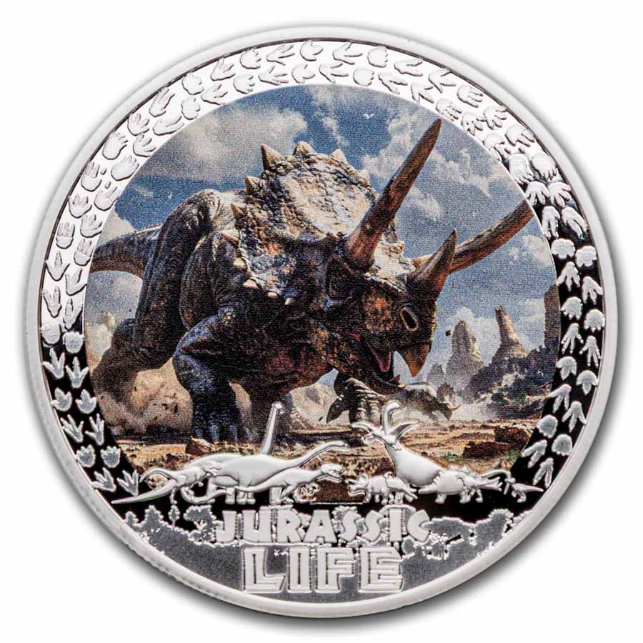 2025 Liberia 2 oz Silver Jurassic Life Dinosaur: Triceratops