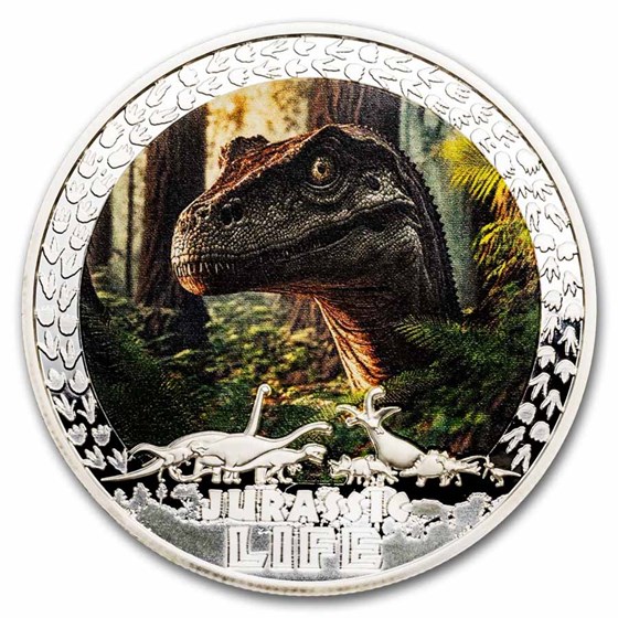 2025 Liberia 2 oz Silver Jurassic Life Dinosaur: Velociraptor 2025 Liberia 2 oz Silver Jurassic Life Dinosaur: Velociraptor