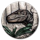 2025 Liberia 2 oz Silver Jurassic Life Dinosaur: Velociraptor