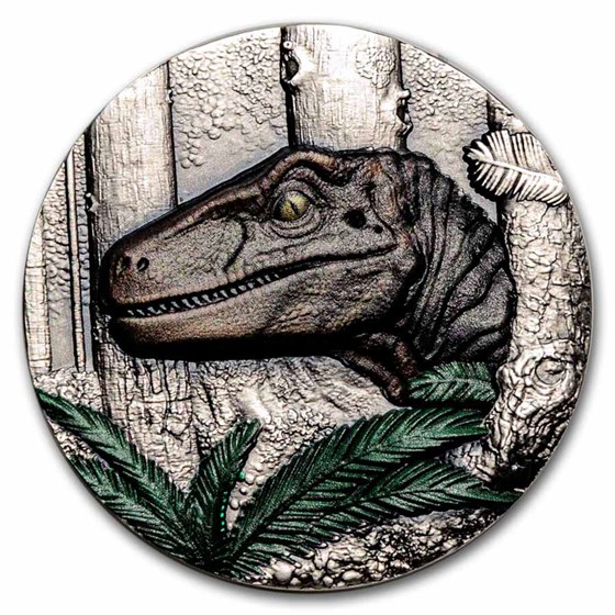 2025 Liberia 2 oz Silver Jurassic Life Dinosaur: Velociraptor