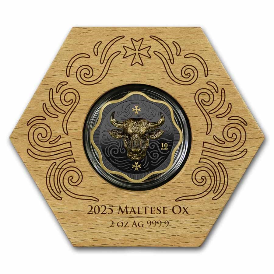 2025 Malta 2 oz Silver Maltese Ox 10 Euro BU Coin (UHR/Gilded)