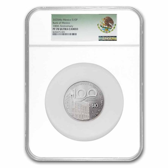 2025 MEX 2 oz Silver 100th Anniversary Banco de Mexico PF-70 NGC