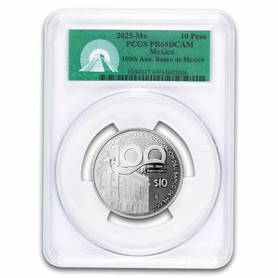 Buy 2025 Mexican 2 oz Silver Banco de Mexico 100th Ann PR-69 | APMEX