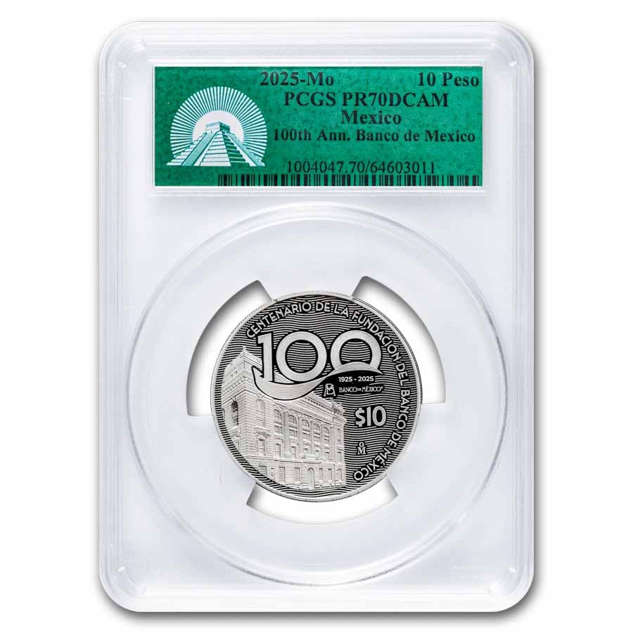 2025 MEX 2 oz Silver 100th Anniversary Banco de Mexico PR-70 PCGS
