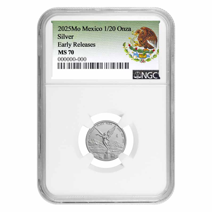 Buy 2025 Mexican 1/20 oz Silver Libertad MS-70 NGC (ER, Coat of