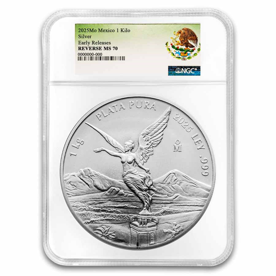 ライトメタル新時代 2025 Mexico 1 kilo Silver Libertad MS-70 NGC (ER, Coat of Arms)