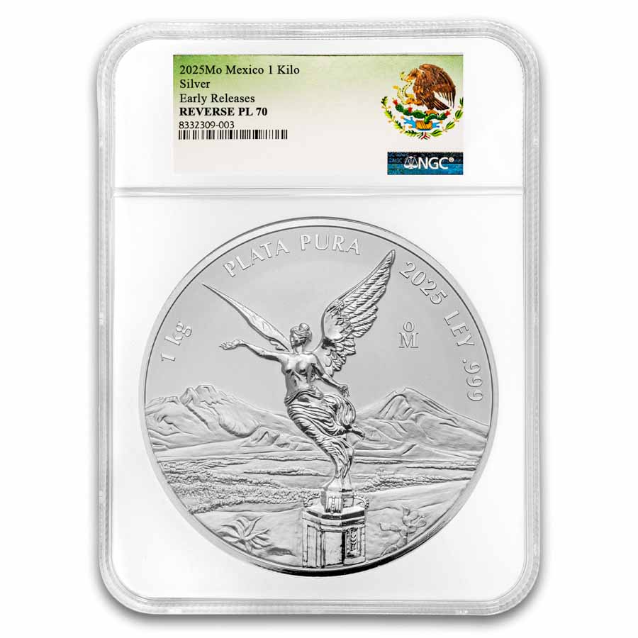 Buy 2025 Mexican 1 kilo Silver Libertad PL-70 (ER, Coat of Arms