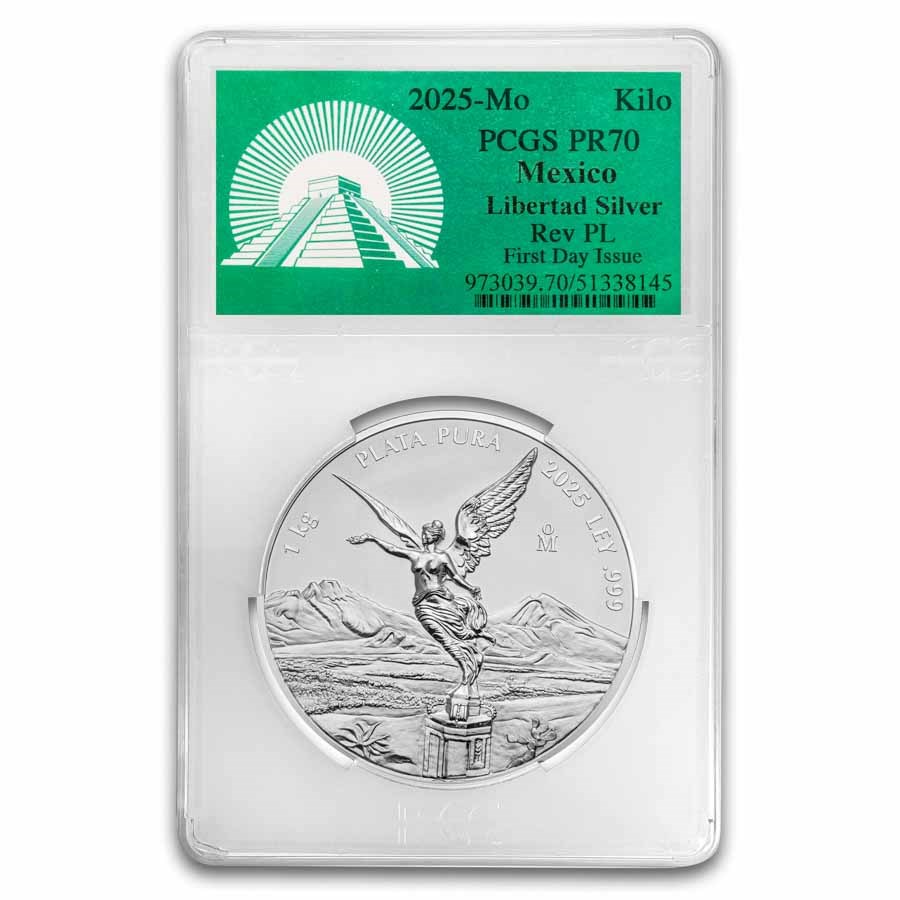 2025 Mexico 1 kilo Silver Libertad PR-70 PCGS (FDI, Green Label)