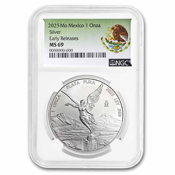 2025 Mexico 1 oz Silver Libertad MS-69 NGC (ER, Coat of Arms) 2025 Mexico 1 oz Silver Libertad MS-69 NGC (ER, Coat of Arms)